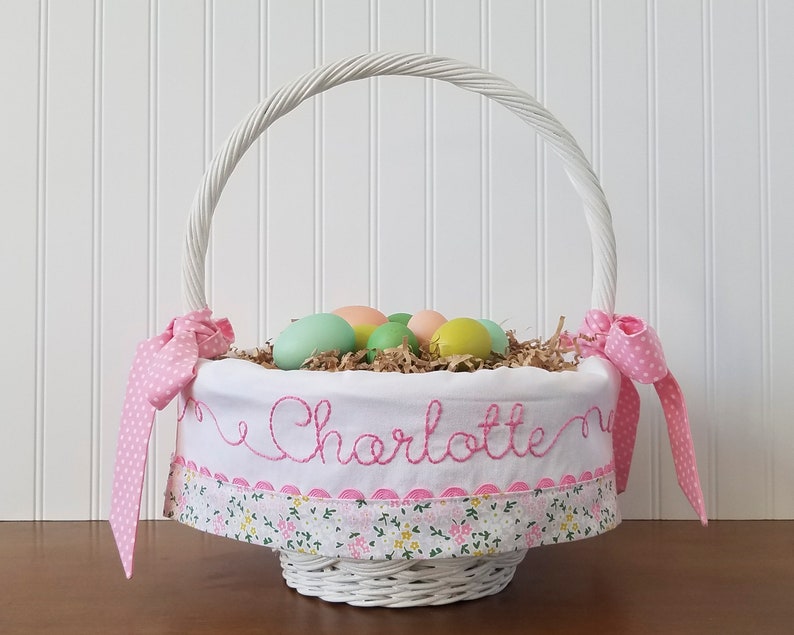 Easter Basket Liner for Baby Girl, Baby First Easter Basket, Personalized with Hand Embroidered Name image 1