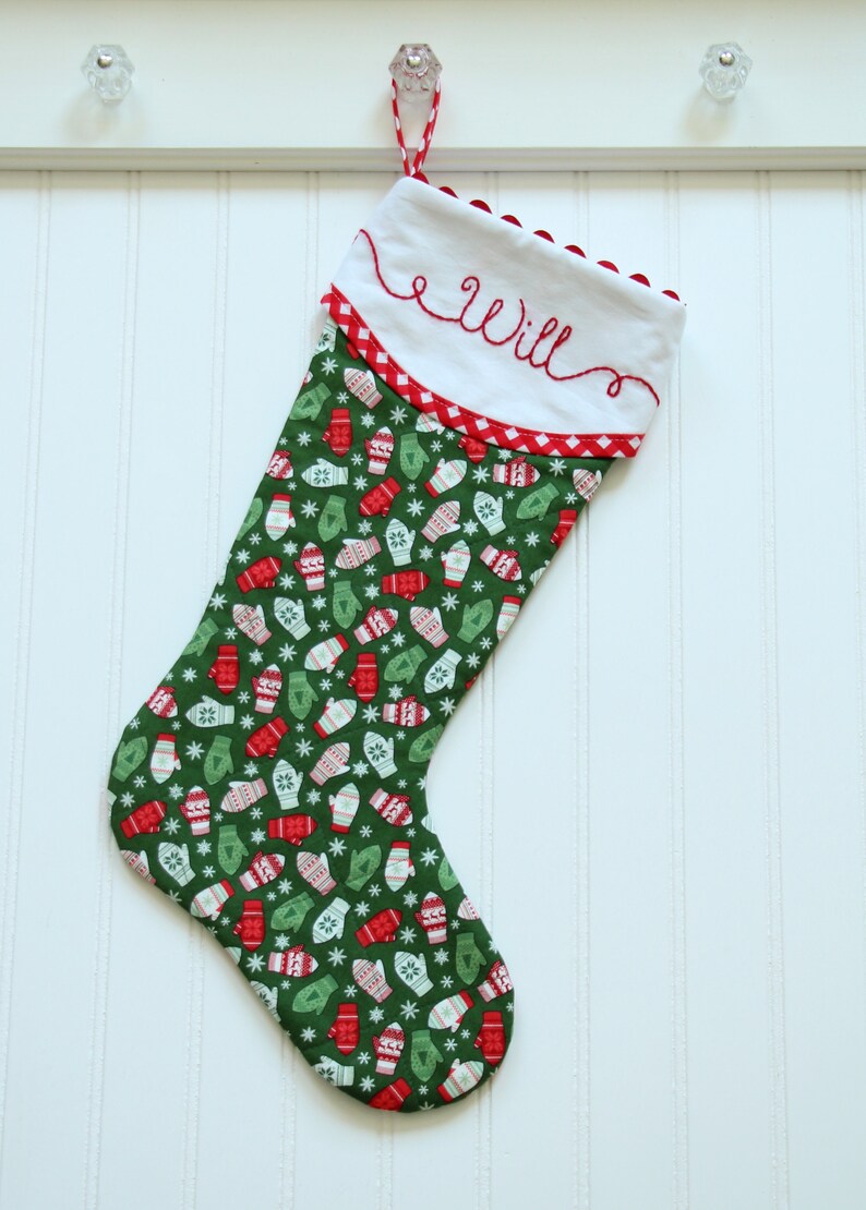 Stocking With Name Custom Stocking Quilted Christmas Stocking Green Stocking Mittens Stocking Stockings Home Living Delage Com Br