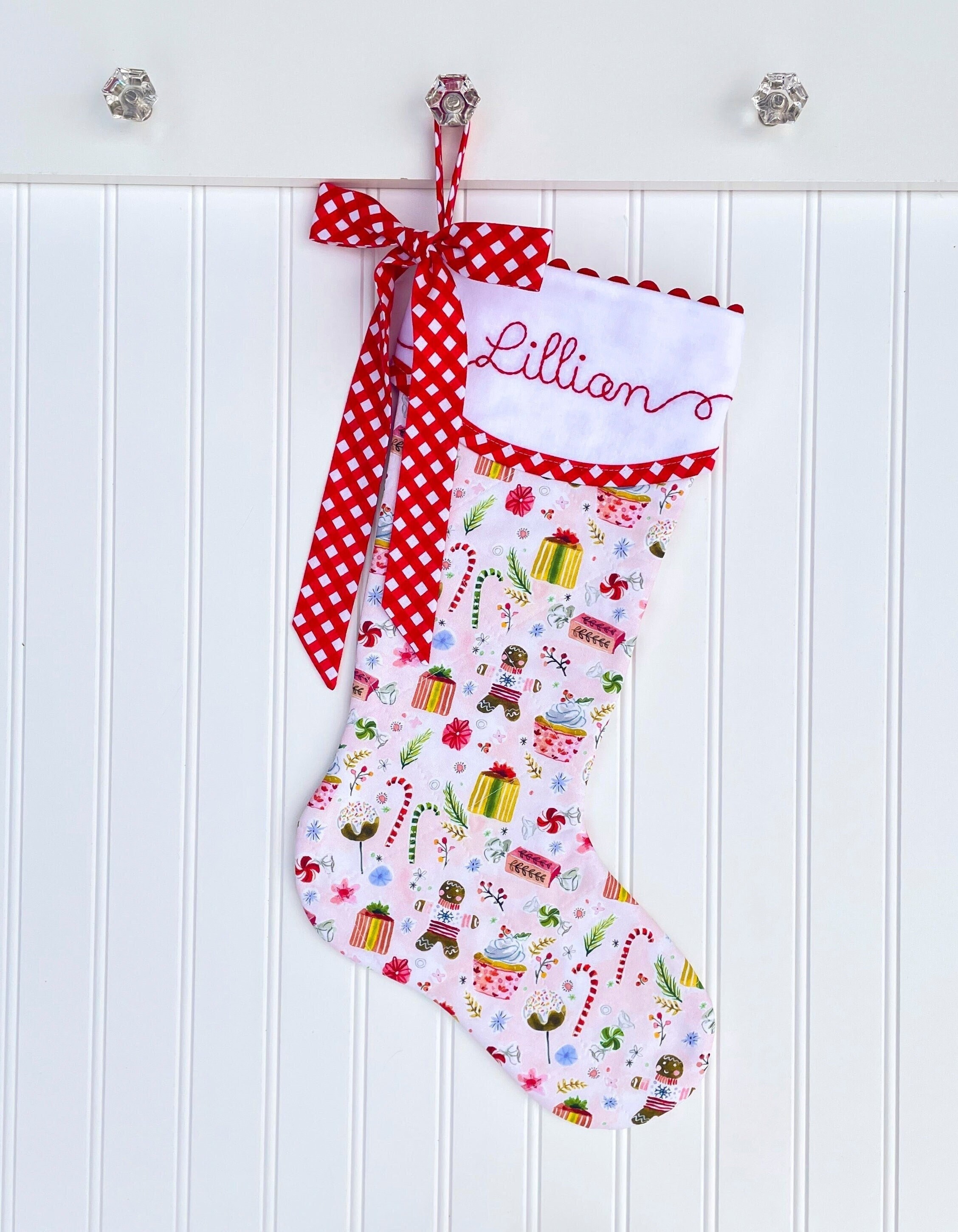 Personalized Gingerbread Christmas Stocking,  Christmas Sweets Stocking, Monogram Stocking, Baby Girl Stocking