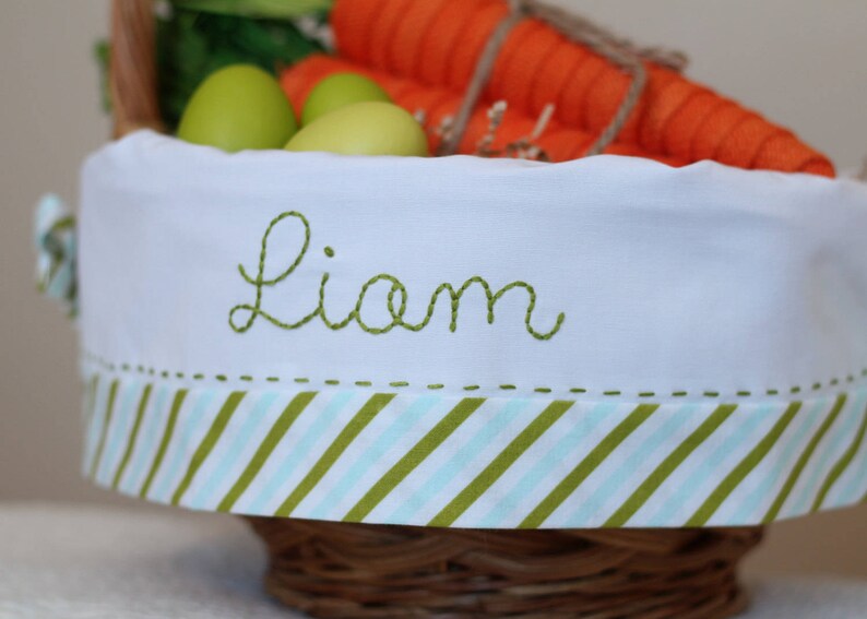 Personalized Easter Basket, Monogrammed Easter Basket Liner fits Pottery Barn Kids baskets, Boy Striped Easter Basket Bild 3