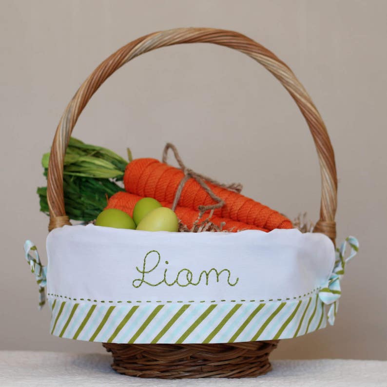 Personalized Easter Basket, Monogrammed Easter Basket Liner fits Pottery Barn Kids baskets, Boy Striped Easter Basket Bild 1