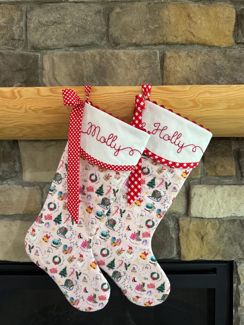 Blue Santa Stocking Personalized Quilted Christmas Stocking With Hand ...