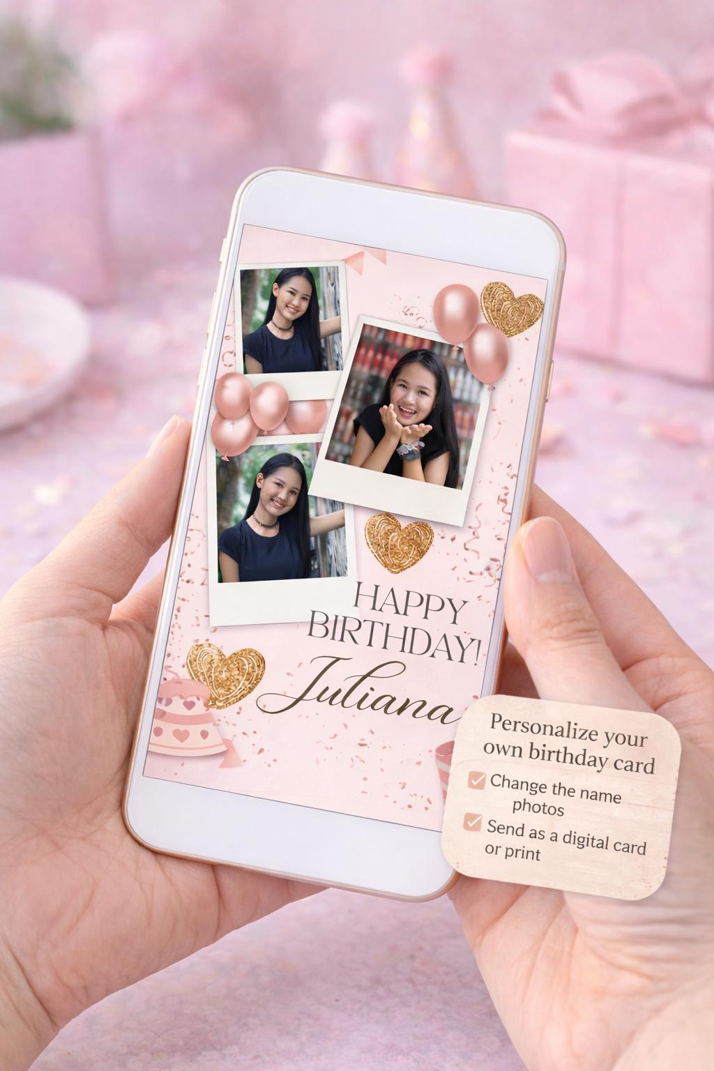 Editable Birthday Card Template | Photo, Name Personalization (digital