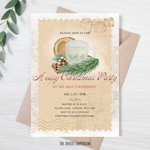 Invito per la festa di Natale con lettera vintage, invito di Natale vintage, invito per download digitale, invito per la festa di Natale, invito modificabile