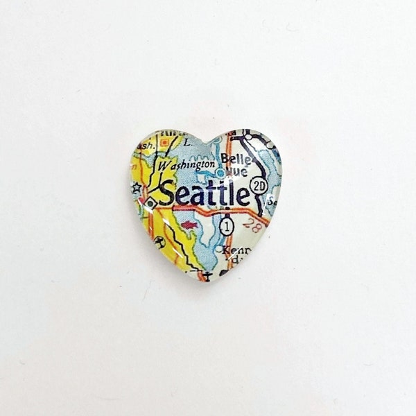 Seattle WA Vintage Map Magnet. Heart shaped magnet, strong magnet, travel gift, map gifts, map souvenir, guy gift, housewarming gift Seattle