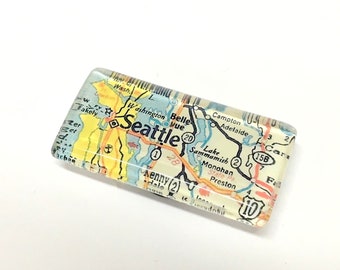 Seattle WA Vintage Map Magnet. Rectangle magnet, travel gift, map gifts, map souvenir, guy gift, housewarming gift, coworker gift