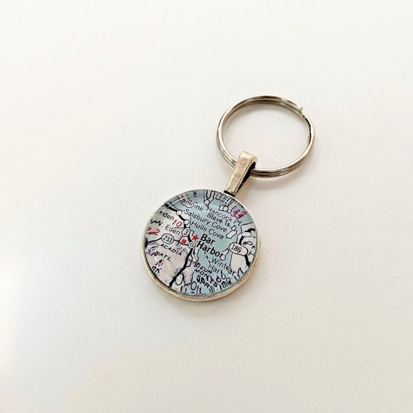 Bar Harbor Vintage map Key chain, Acadia National Park, zipper pull, bag charm, Bar Harbor souvenir, Acadia NP map gift