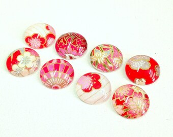 Mixed Bag Magnet set, Pink and red glass magnets, fridge magnets, Japanese chiyogami flower magnet, teacher gift, refrigerator magnets, cute