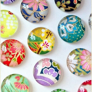 Mixed Bag. set of 4 or 8 Glass Magnets / Push Pins, Japanese paper, colorful floral magnet set, office gift, kitchen magnet, office gift