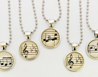 Vintage Sheet Music Pendant Necklace, G Clef or Music notes, music teacher gift, musician, piano teacher, music necklace, G Clef pendant