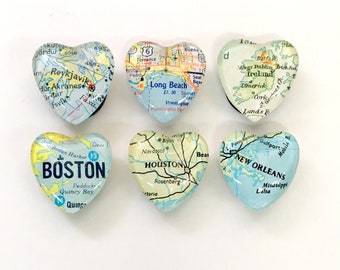 Corporate set of 6 Wedding 6 Custom map Magnets wedding favors Glass Fridge Magnets World Maps