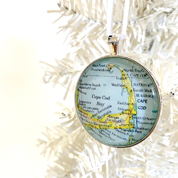 Cape Cod Ornament, Vintage Map Ornament, Christmas Ornament, Cape Cod MA, Chatham, Xmas Gift, map gift, Provincetown MA, Hyannis