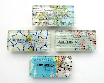 Vintage Map Magnet. Rectangle map magnet, large magnet, custom map magnet, guy gift, map gift, travel souvenir, custom magnet, coworker gift