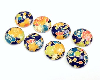 Japanese Floral Magnet Set, Push Pin set, Mango Blossom glass magnets, japanese chiyogami, teacher gift, coworker, fridge magnets, colorful