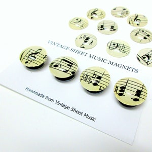 BEST SELLER Vintage Sheet Music magnets, push pins. Fridge Magnet set, music teacher gift, music gift, music notes, Piano teacher, musician image 1