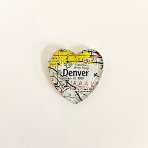 Denver Vintage Map Magnet.  Heart Shaped, Denver magnet, map gifts, unique guy gift, Colorado magnet, Mile High City, Denver CO souvenir