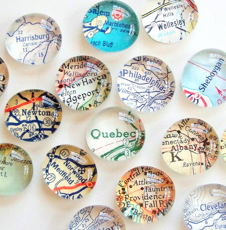 Custom Vintage Map Magnets, Set of 4 you pick the locations, map gifts, travel gift for him, souvenir, gift for traveler, personalized gift 