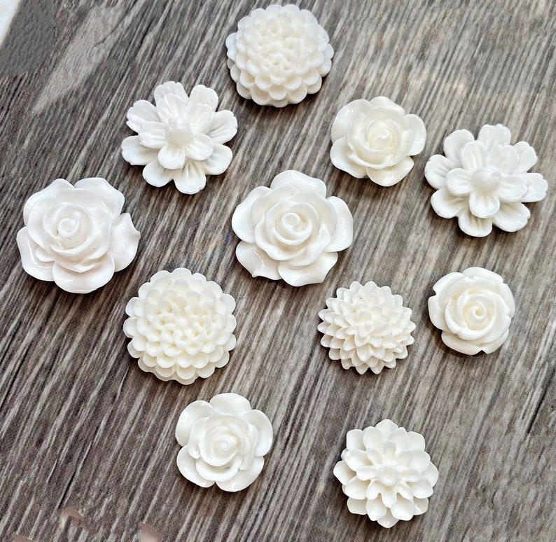 White Flower Magnet Set, White resin flower Magnets, strong fridge magnets, gift for gardener, magnet set, garden club gift, white magnets image 3