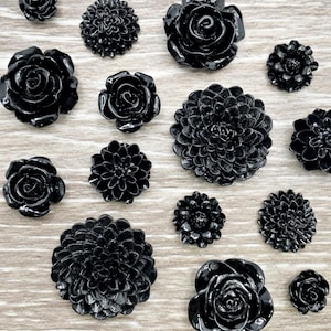 Black Flower Magnet Set, Black resin flower Magnets, strong fridge magnets, gift for gardener, magnet set, garden club gift, black magnets