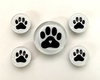 Dog Love Glass Magnet Set.  Paw print magnets, fridge magnets, gift for dog walker, dog sitter, dog mom, dog dad, dog owner gift, dog magnet