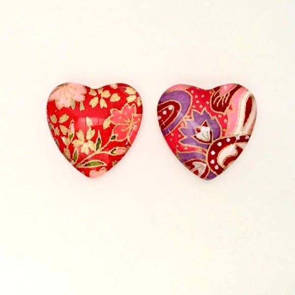 Heart Shape fridge magnets, colorful Japanese yuzen designs, strong magnets, valentines day, heart magnet set, vibrant red pattern