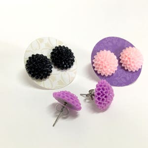 NEW - surgical steel post- stud earrings - Dahlia Resin Flowers- cute, sweet and fun - great for all ages