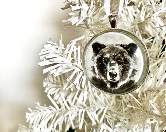 Bear Ornament, Holiday Ornament, XMas gift, Christmas, woodland animal ornament, rustic Christmas, nature theme, wildlife, grizzly bear