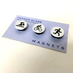 Triathlon magnets, swim bike run magnet set, fridge magnets, workout, gift for triathlete, gift for athlete, sport magnets, glass magnet set