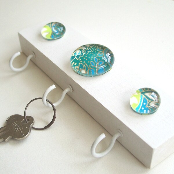 Teal Paisley - Key Hook, Key Rack, Key Holder, Wall Hook, Jewelry Organizer