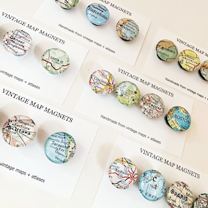 Custom Vintage Map Magnets, Set, you pick the locations, map gifts, travel gift for him, souvenir, gift for traveler, personalized gift image 4