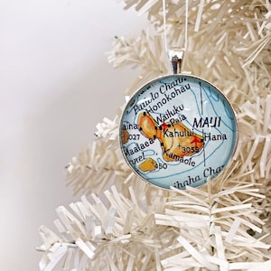 Maui Hawaii Ornament, Vintage Karte Ornament, Weihnachtsverzierung, Maui Karte Geschenk, Weihnachtsgeschenk, Urlaub Ornament, Hawaii Insel, Maui Souvenir