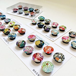 MOST POPULAR. Mixed Bag. set of 4 or 8 cute Glass Magnets / Push Pins, Japanese yuzen Chiyogami paper, colorful pretty floral Fridge Magnets image 3