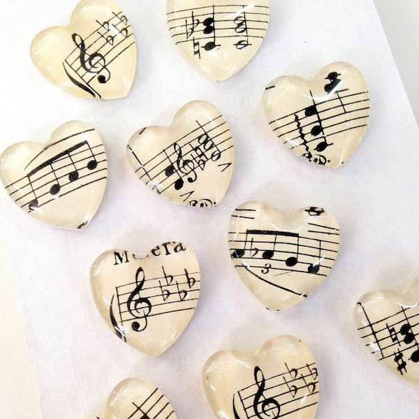 Vintage Sheet Music Magnets, Set of 2 Heart shaped magnets, Rare Earth magnets, music notes, Music Teacher gift, musician gift, G Clef notes