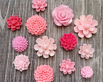 Pink Flower Magnet Set, Pink resin flower Magnets, strong fridge magnets, gift for gardener, magnet set, garden club gift, pink flowers