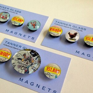 Rhode Island Magnet Set, Push Pins set - 3 options - vintage RI images, travel gift, glass fridge magnets, Rhode Island gift, Providence RI