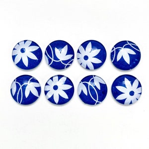Blue and White Flower Magnet set, glass magnets, cute magnets, fun and colorful, back to school, fridge magnets, bold print, navy image 1