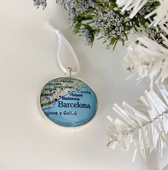 Christmas Ornament Barcelona Spain Vintage Map Ornament Etsy