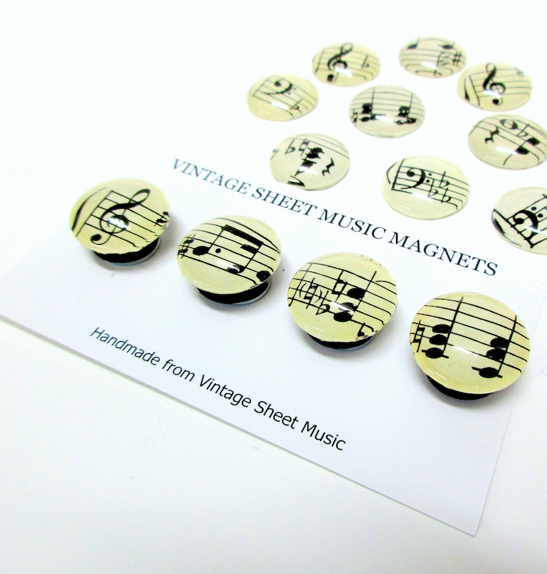 BEST SELLER Vintage Sheet Music magnets, push pins. Fridge Magnet set, music teacher gift, music gift, music notes, Piano teacher, musician image 1