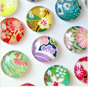 MOST POPULAR. Mixed Bag. set of 4 or 8 cute Glass Magnets / Push Pins, Japanese yuzen Chiyogami paper, colorful pretty floral Fridge Magnets image 7