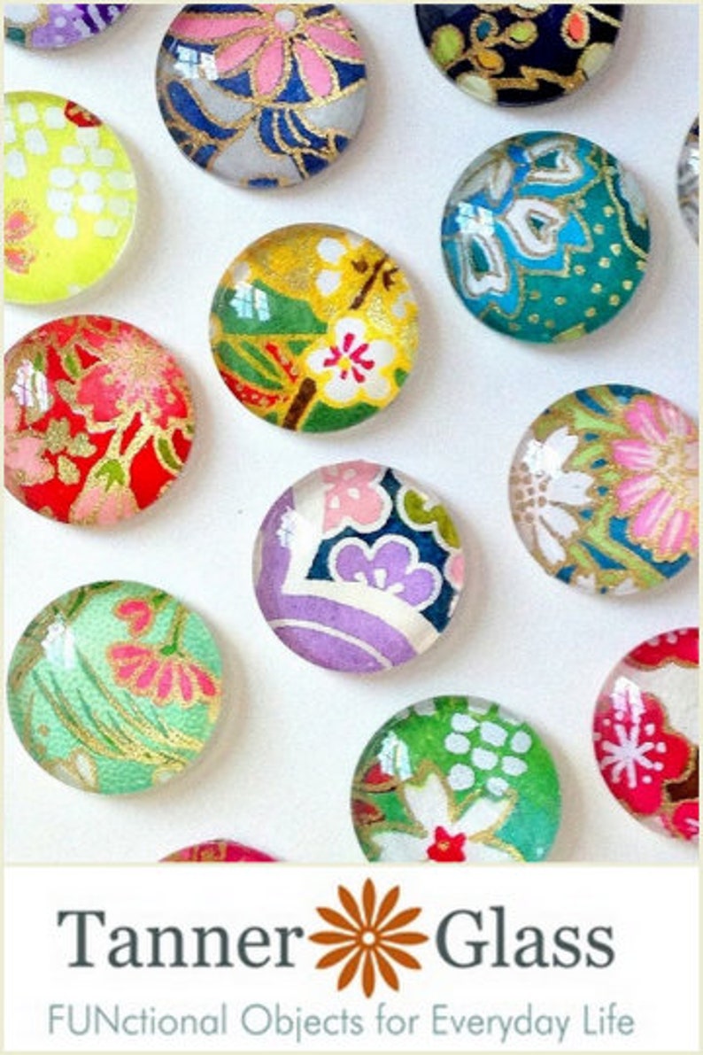 MOST POPULAR. Mixed Bag. set of 4 or 8 cute Glass Magnets / Push Pins, Japanese yuzen Chiyogami paper, colorful pretty floral Fridge Magnets image 7