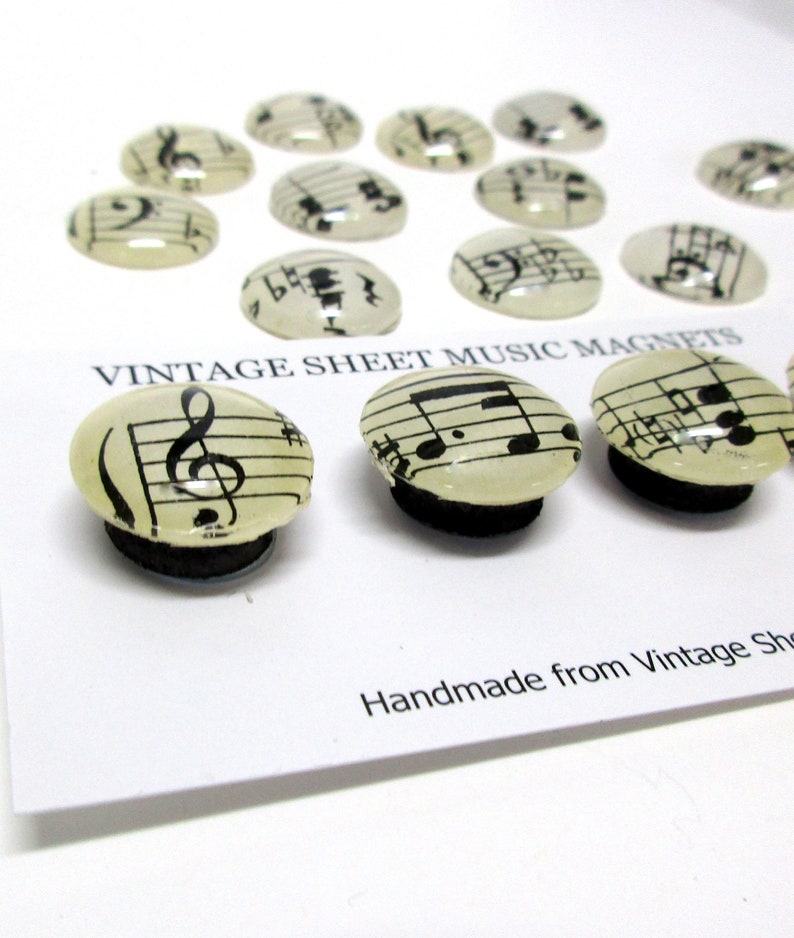 BEST SELLER Vintage Sheet Music magnets, push pins. Fridge Magnet set, music teacher gift, music gift, music notes, Piano teacher, musician image 2