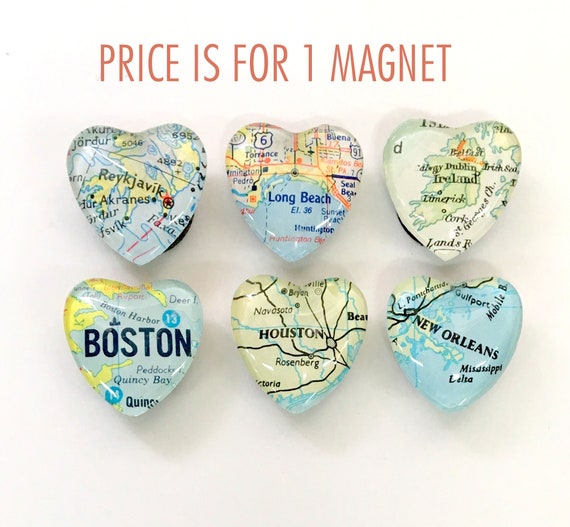 Custom Vintage Map Magnets, Set, You Pick the Locations, Map Gifts