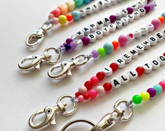 Custom Eras Tour Taylor Swift Keychain, beaded, friendship bracelet, keychain with words, custom eras keychain, colorful, keyring, lanyard