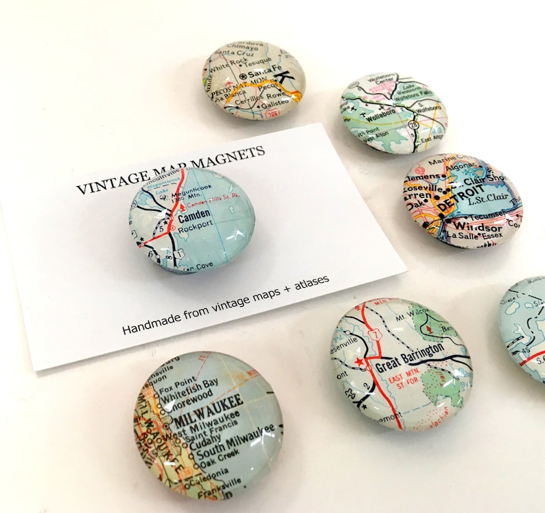 Vintage Map Magnet. Custom Map Magnet, Large Round Map Magnet, Map ...