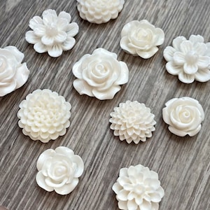 White Flower Magnet Set, White resin flower Magnets, strong fridge magnets, gift for gardener, magnet set, garden club gift, white magnets image 1