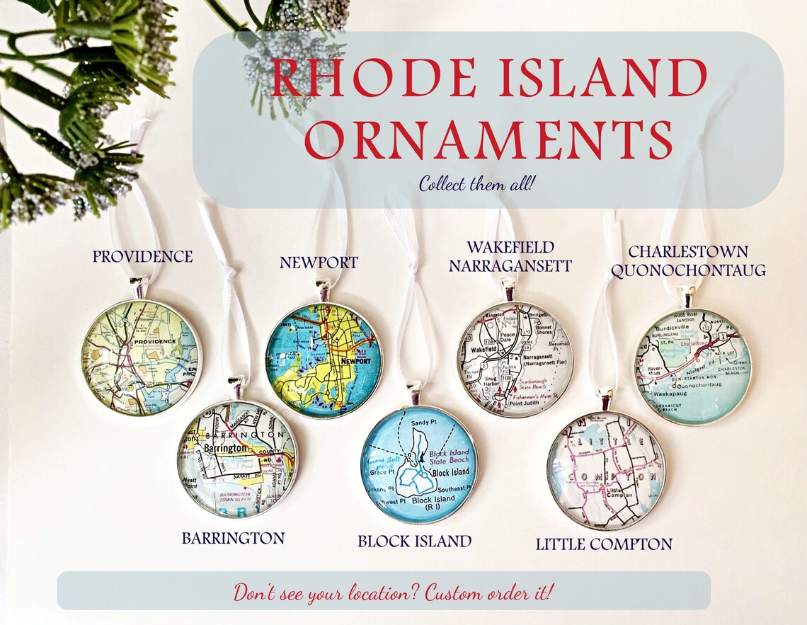 Rhode Island Ornament Vintage Map Ornament Christmas Etsy
