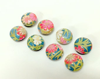 Japanese Chiyogami magnet set, Push Pin set- Fuschia Daisy, colorful fridge magnets, glass magnets, floral set, teacher gift, coworker gift