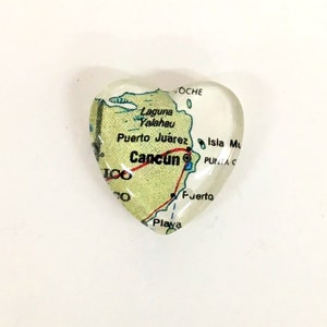 Aimant de carte vintage Cancun, Mexique, aimant en forme de coeur, lune de miel, cadeau de mariage à destination, cadeau souvenir de voyage, cadeaux carte, Yucatan, cancun