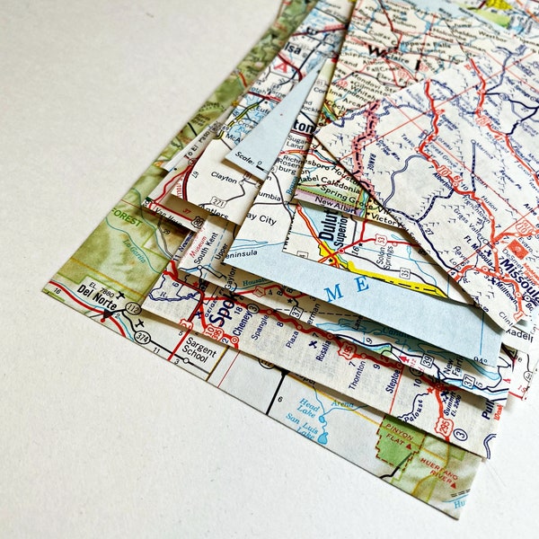 USA Vintage Map Scrap Pieces, geography project, scrapbook map, ephemera map crafts, paper, vintage map atlas, collage maps, school project