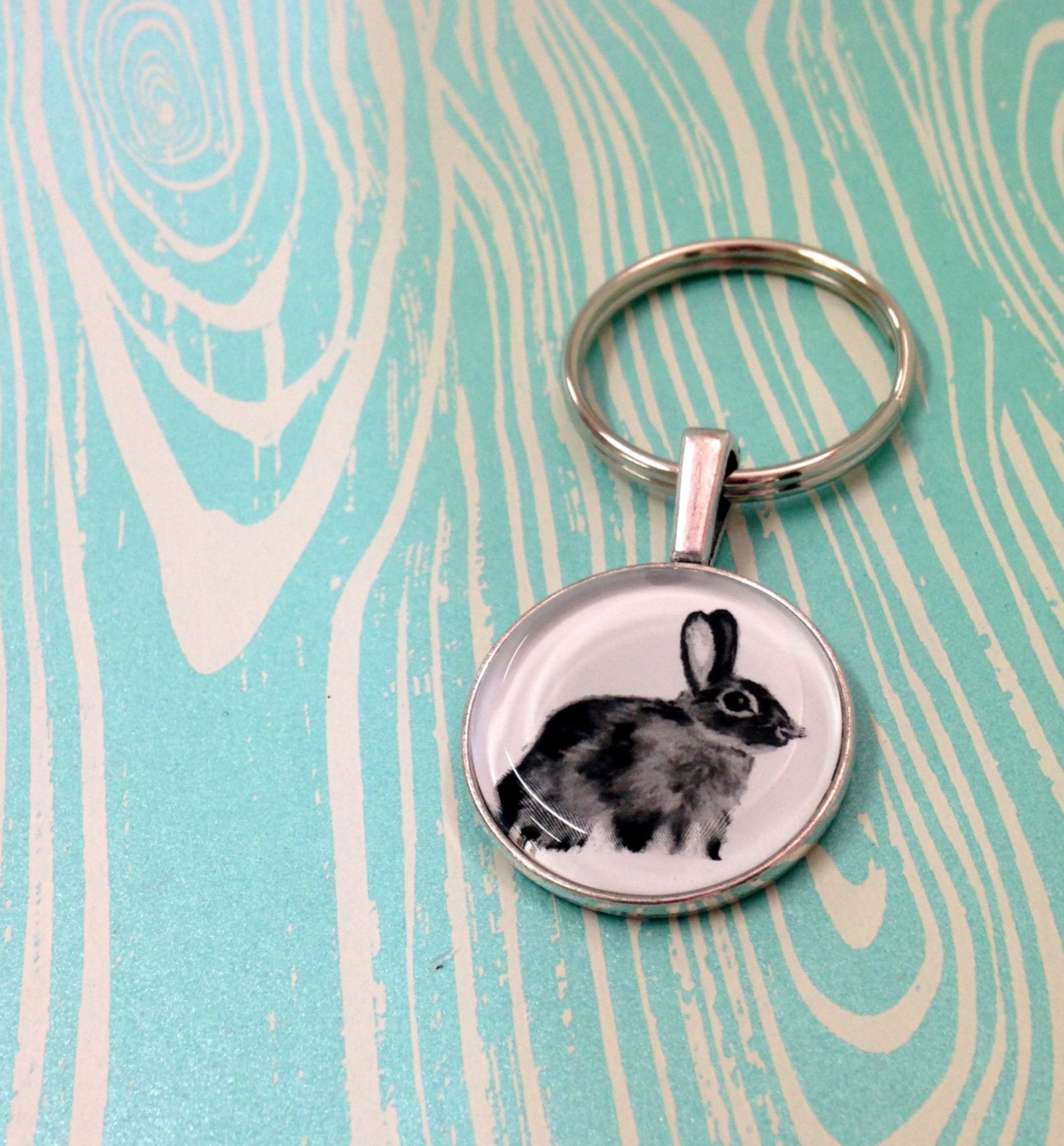 Bunny Rabbit Keychain. Handdrawn image cute keychain nature Etsy